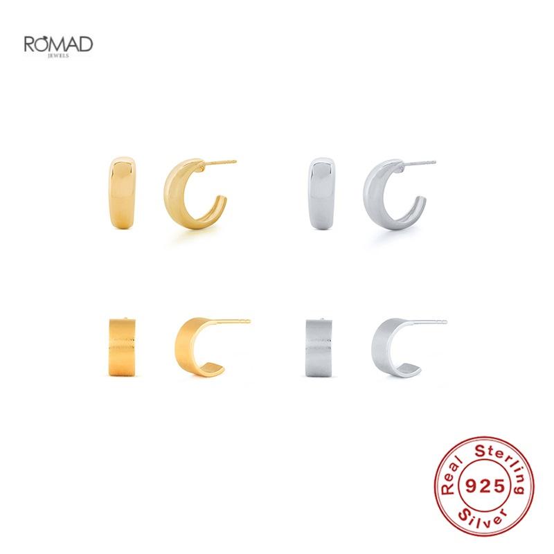 

ROMAD Fashion INS C Shape Stud Earrings For Women Minimalism Glossy Piercing 925 Sterling Silver Earings Fine Jewelry pendientes