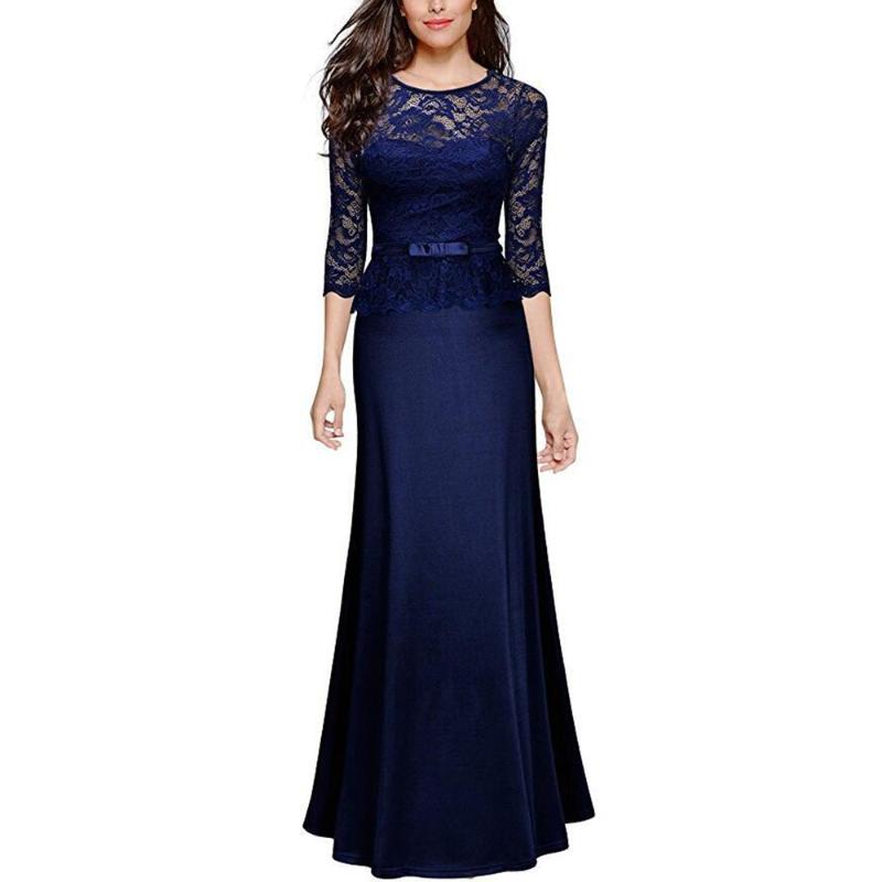 

Dower Me Vintage O Neck Three Quarter Sleeve Womens Formal Black Dress Cocktail Party Maxi Lace Dresses 2020 Long Blue Vestidos