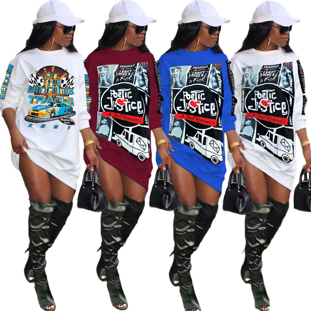 

Women Dresses Sexy Long Sleeve Letter Print Sports Skirt Designer T Shirts Dress Fashion Casual Printed Ladies Clothing Plus Size -4xl 883, Blue