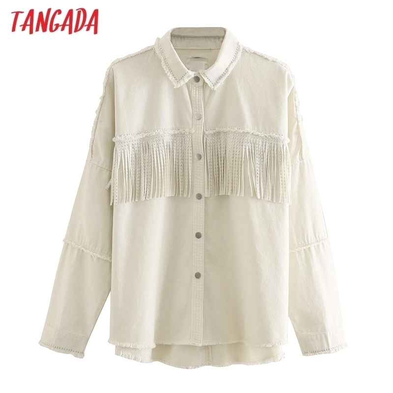 

Tangada Women Beige Cotton Tassel Coats Jacket Loose Long sleeves Autumn Winter Ladies Elegant coat CE494 201120, Red