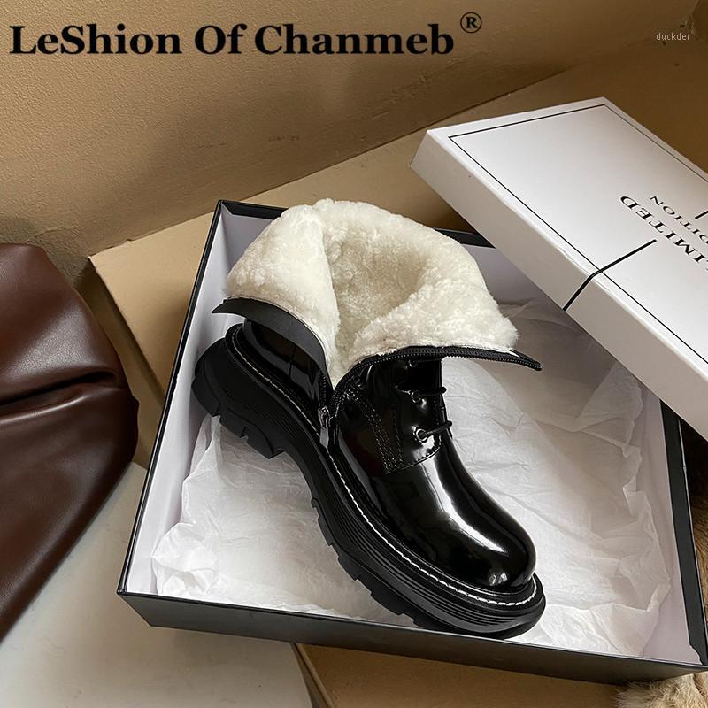 

LeShion Of Chanmeb New Warm Wool Winter Snow Boots Women Thick Outsole Flat Platformed Ankle Boots Shoes Woman Size 34-42 Bootie1, Black boots