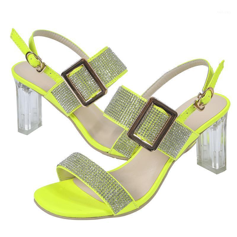 

Women Pumps Sexy Rhinestone Party Sandals Women Thick Heel Buckle High Heel Sandals Woman Casual Zapatillas Mujer 36-421, White