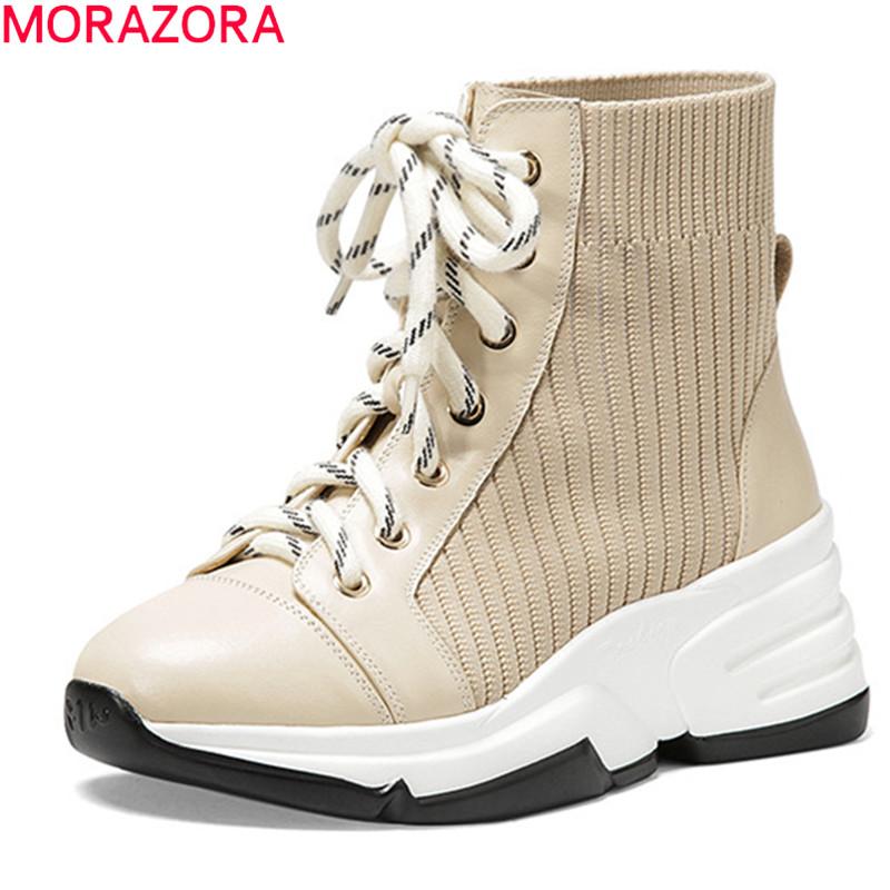 

MORAZORA 2020 New arrival fashion women boots comfortable casual ladies shoes genuine leather ankle boots black apricot
