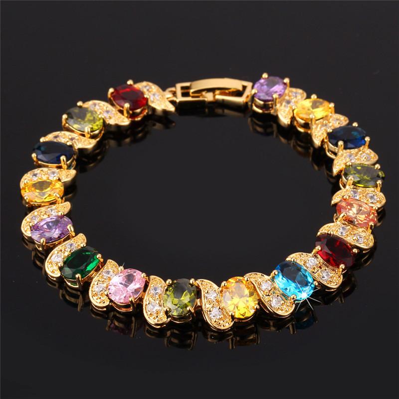 

Kpop Bracelets Woman Luxury Cubic Zirconia Colorful Crystal Jewelry Gold/Silver Color Bracelets & Bangles H067