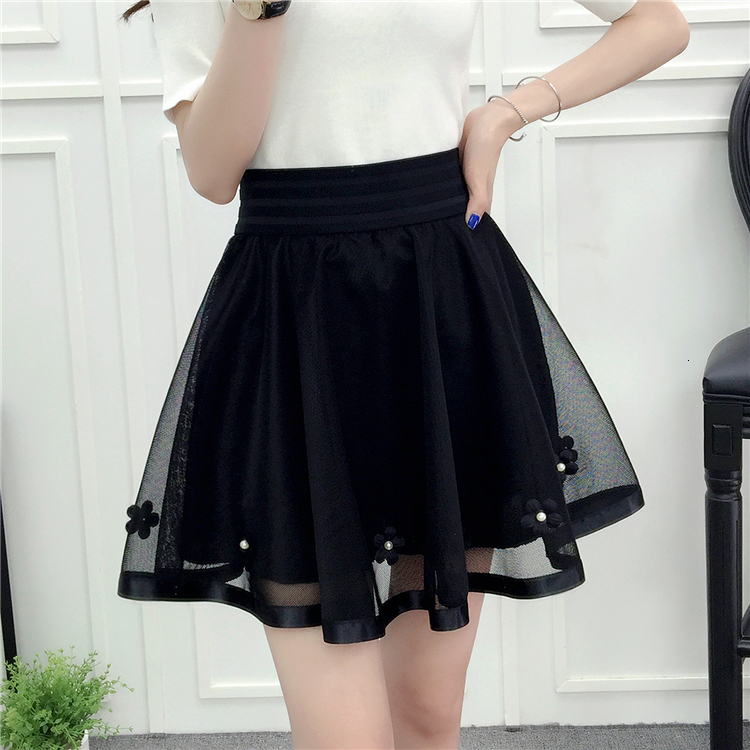 

2021 New Spring Summer Black Tiny Korean High Waist Sweet Shorts Knit Umbrella Skirt Faltering Tulle E19t, Sky blue.