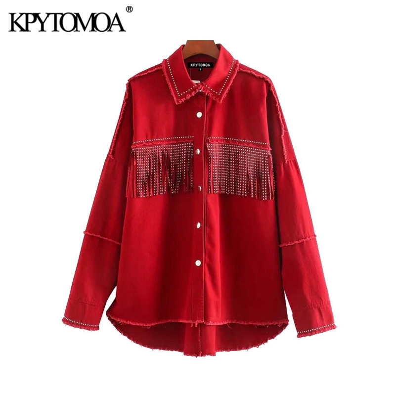 

KPYTOMOA Women Street Fashion Oversized Tassel Jacket Coat Vintage Long Sleeve Frayed Irregular Outerwear Chic Tops 201112, Black