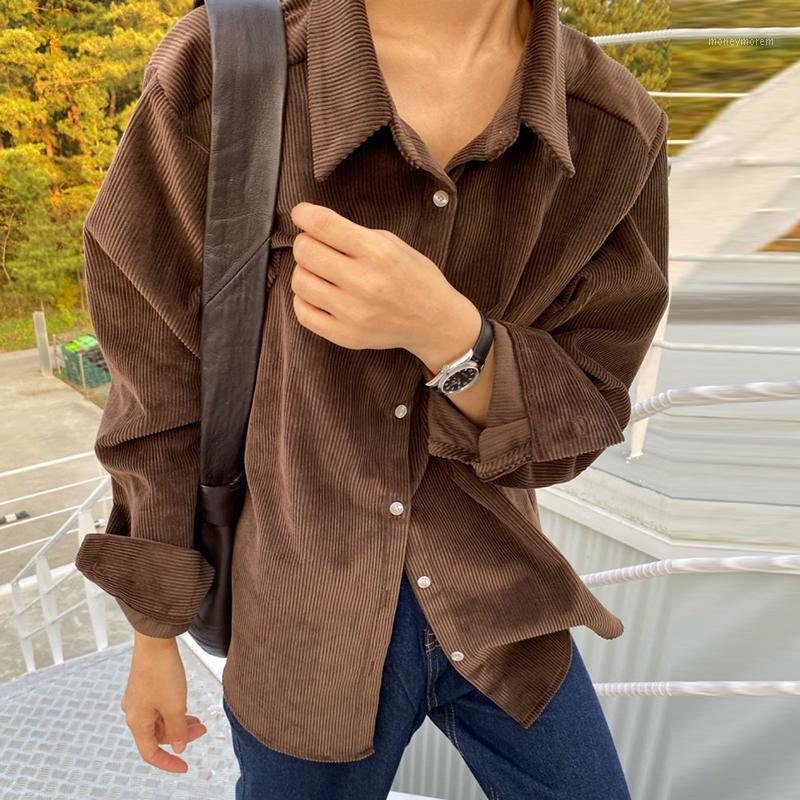 

Corduroy Blouse Women Autumn Winter 2020 New Long Sleeve Shirt Loose Single Breasted Blouse Casual Ladies Tops Streetwear1, Blue