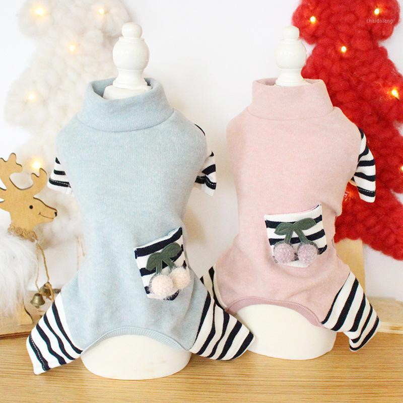 

2020 Homewear Pajamas for Dogs Soft Cherry Striped Four-legged Warm Pet Clothes for Autumn and Winter Cotton Home Clothes1, Blue