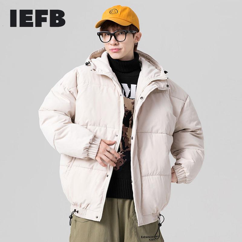 

IEFB men's clothing Winter coat new hooded 5XL large size cotton padded jacket mens drawstring bottoms zipper parkas streetwear, Black