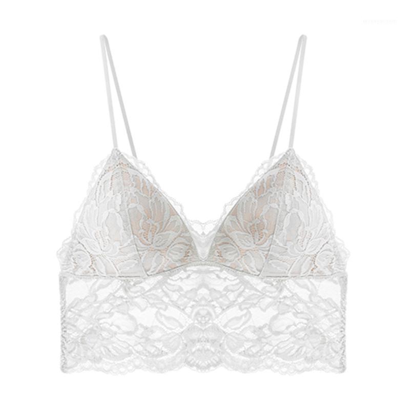 

French Lace Longline Bralette Top White Underwear Sexy Bras For Women Push Up Wireless Thin Padded Soft Comfort Ladies Brassiere1, Gray