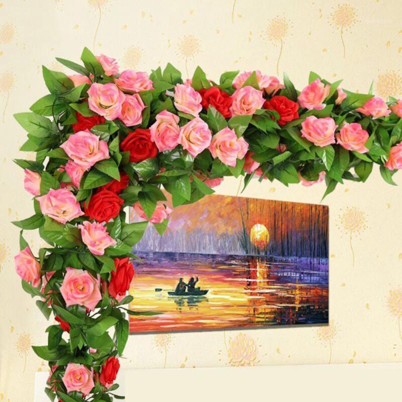 

245cm Fake Silk Rose Flowers Ivy Vine Artificial Flowers with Green Leaves for Home Wedding Decoration Hanging Garland Decor1, Pink