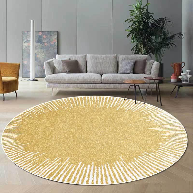 

Modern Modern Gold and Yellow Abstract White Line Carpet Living Room Bedroom Basket Chair Floor Decoration Round Non Slip Mat, Golden abstract line