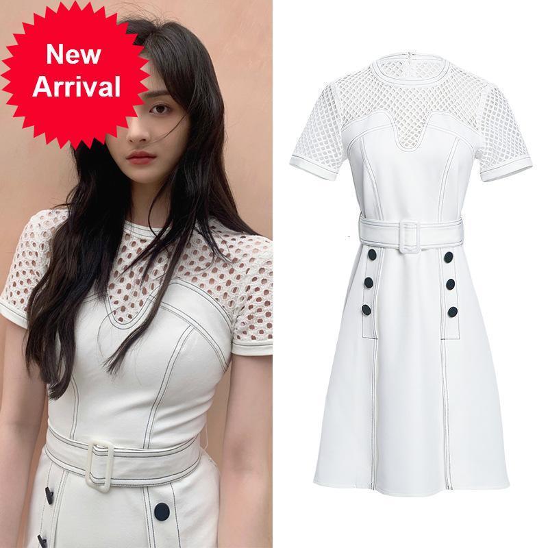 

High 2021 New Quality Party Clothes Summer White Hollow Sexy Button Slices Fine Casual Girly Office Dress OI7D, Blue