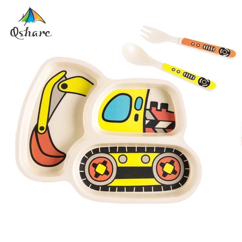 

Qshare Bamboo Baby Feeding Food Infant Plate Tableware Set Kids Soup Fork Spoon Dinnerware Set Bbay Dishes Utensils For Children LJ201019