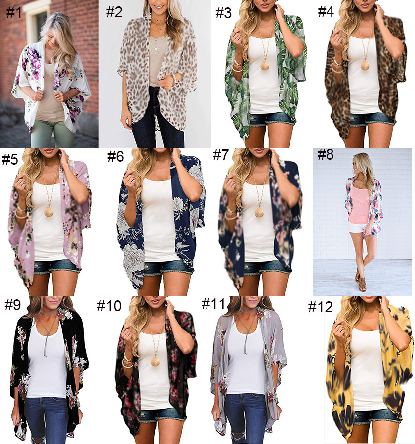 

Women Floral Suntan Cardigan Coat Batwing Sleeve Blouse Cover Summer chiffon Beach Cape Bikini Cover-Ups Loose Kimono Beachwear M2901, Mixed colors