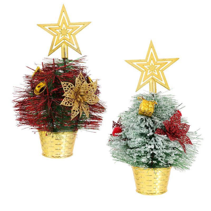 

2 pcs Festive Decorations Mini Christmas Tree Desktop Lovely Plastic Ornament Adornment Home