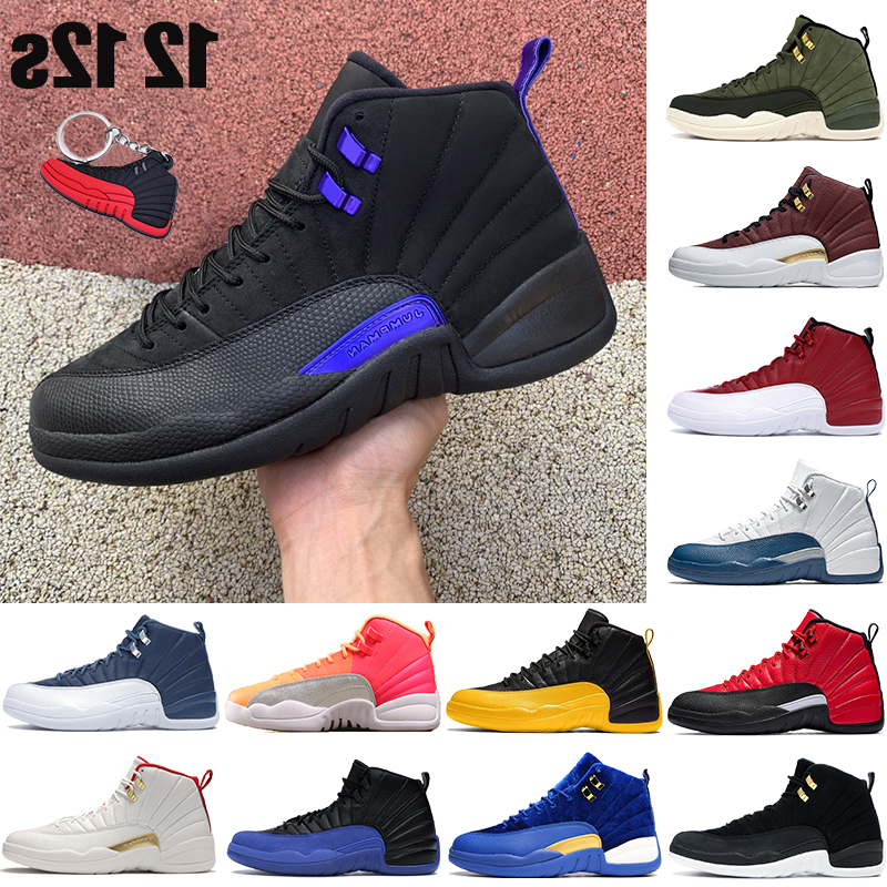 

New 12 12s Jumpman basketball shoes Black Dark Concord sunrise reverse flu game university gold CNY bulls gym red mens trainer sneakers, Black metallic gold