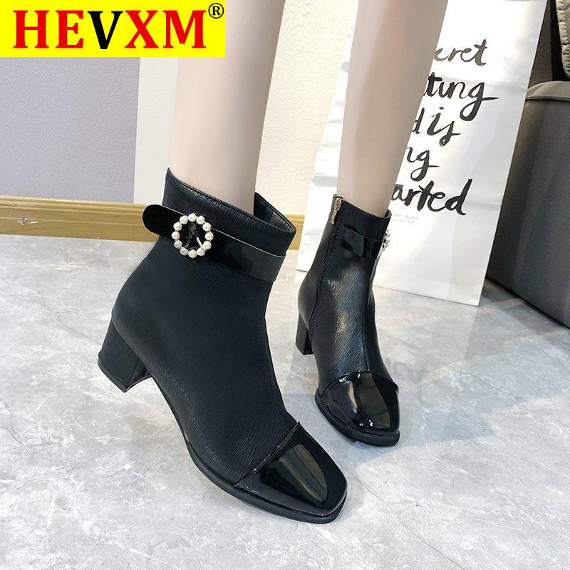 

Fashion Special Design New Boots High Quality Genuine Leather Comfortable Square Heel Women's Shoes Ankle Boots Zipper, Wine red