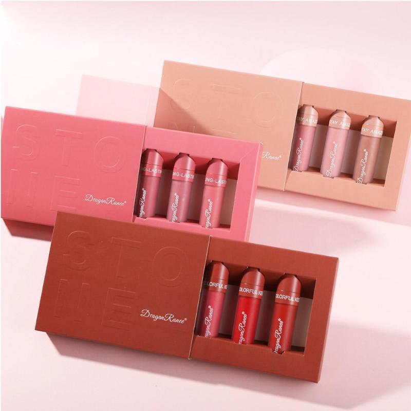 

2020 New Matte Lip Gloss 3 Colors Moisturizer Liquid Long Waterproof Lip Gloss Sexy Set Lipstick Tint Lasting Cosmetic V5B5