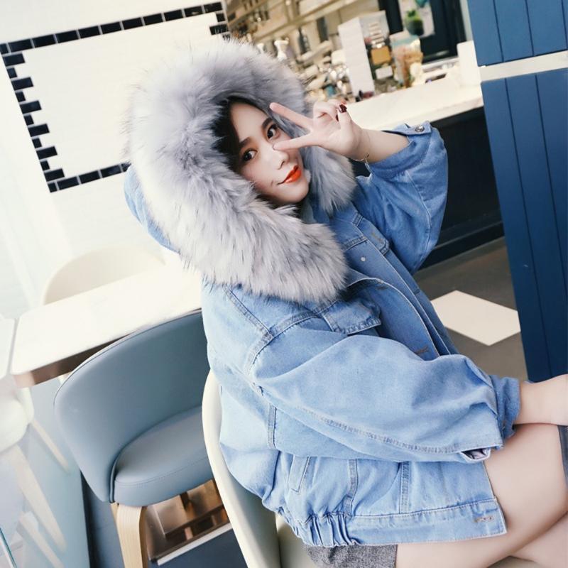 

Women Winter Warm Denim Jacket Short Coat Collar Jacket Slim Winter Hooded Outwear Coats Female Loose Overcoat #925, Gy