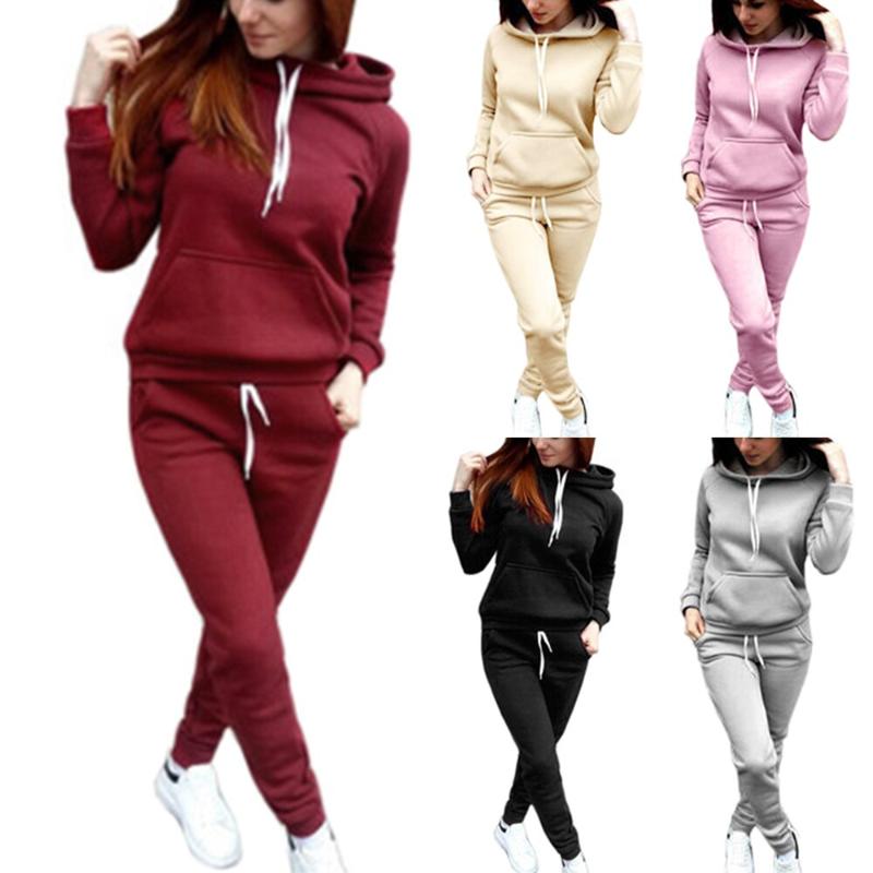 

2 Piece Set Women Hoodies Sweatershirts Sports Set Warm Pullover Clothes Ladies Solid Tracksuit Women Top Pants Suit Female, Style 2-02
