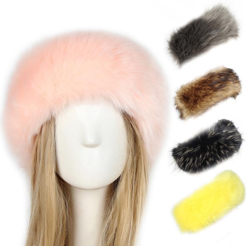 

Winter Thick Fluffy Headband For Women Men Fur Hairband Russian Furry Earmuffs Elastic Turban Wide Headwear Ski Hats Accessories, Dark grey