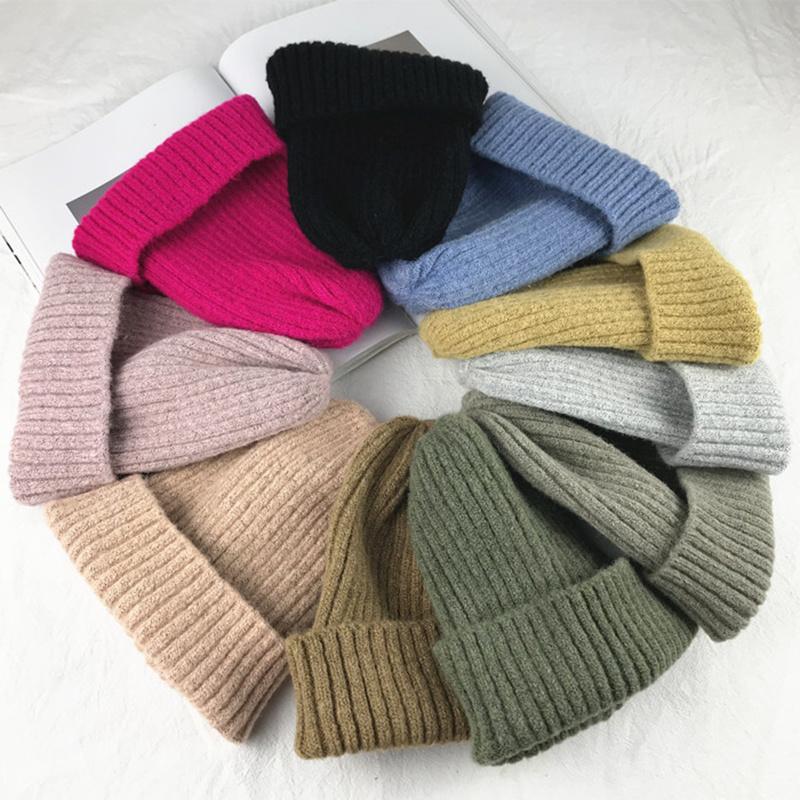 

New Solid Wool Beanie Knitted Warm Soft Trendy Winter Hats Simple Korean Style Women Wool Casual Caps Elegant All-match Beanie, Wine red