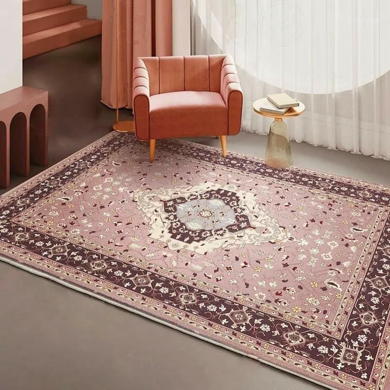 

Retro Persian Style Large Carpets Pink Flowers Printed Home Decor Area Rugs Living Room Bedroom Sofa Chair Non-Slip Floor Mats1, Carpet1