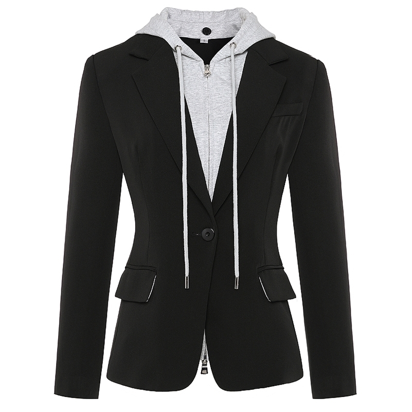 

HIGH STREET Newest Stylish 2020 Designer Blazer Jacket Women's Zip Removable Hooded Single Buttons Casual Blazer LJ201214, Black