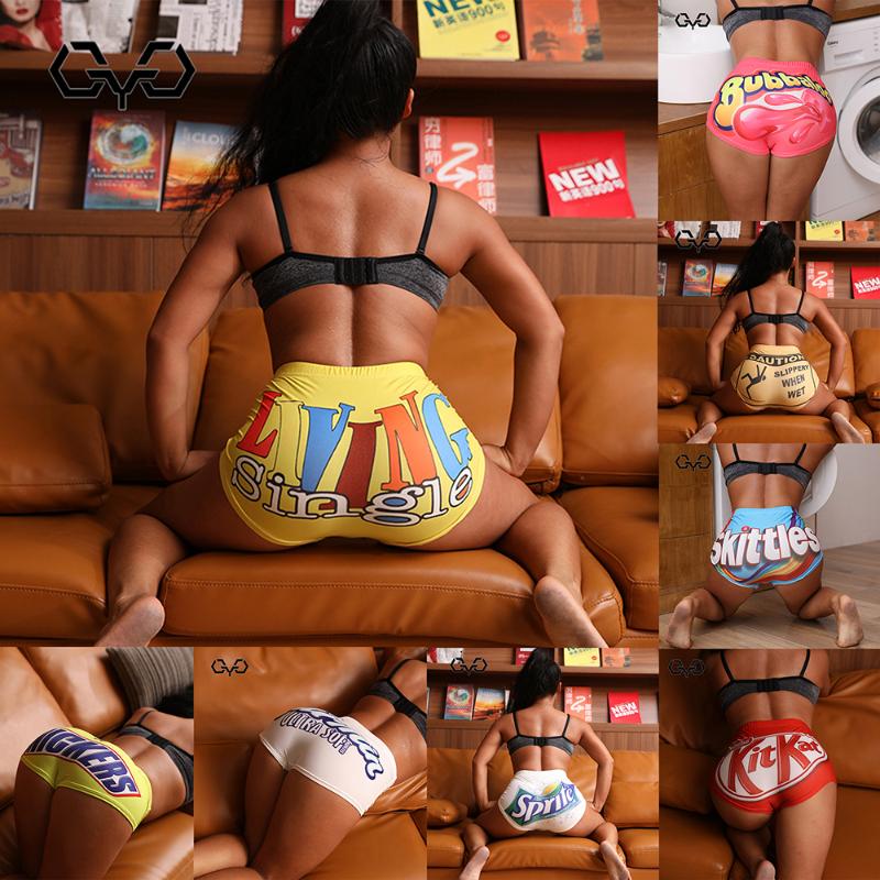 

QYQ 2020 Candy Shorts Women Mini Booty Bar Shorts Sports Fitness Push Up Multicolor Sexy Club Party Cute Snickers Summer, Orange