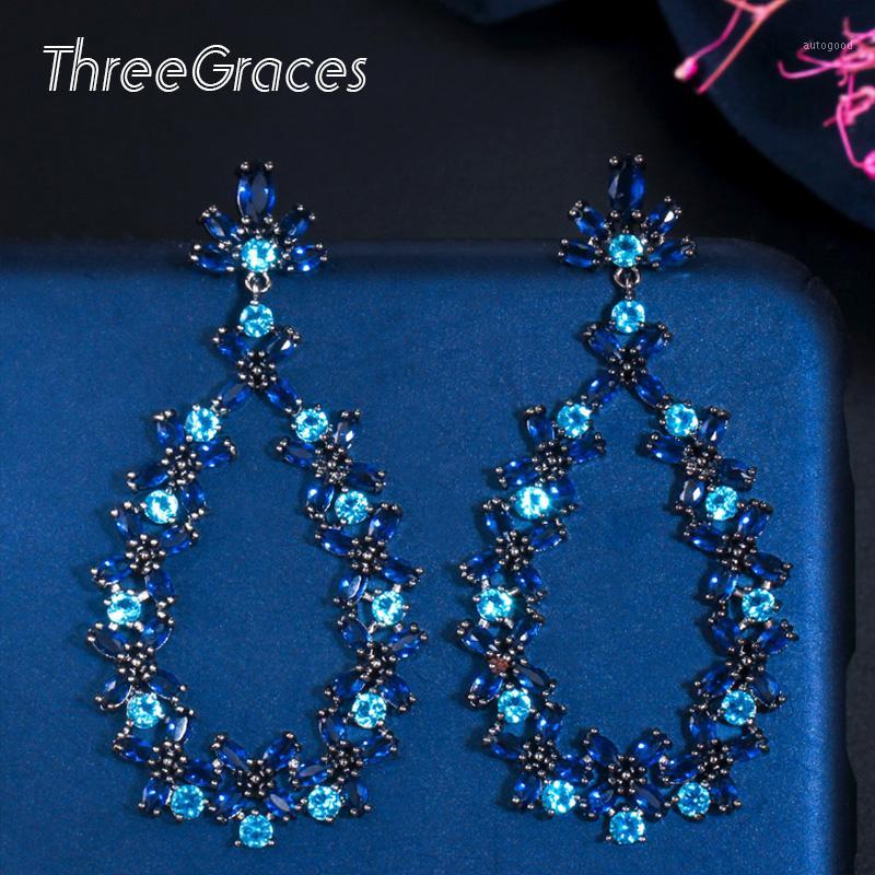 

Dangle & Chandelier ThreeGraces Luxury Wedding Bridal Earring Micro Pave Blue Cubic Zircon Big Earrings Women Party Trendy Jewelry ER4551
