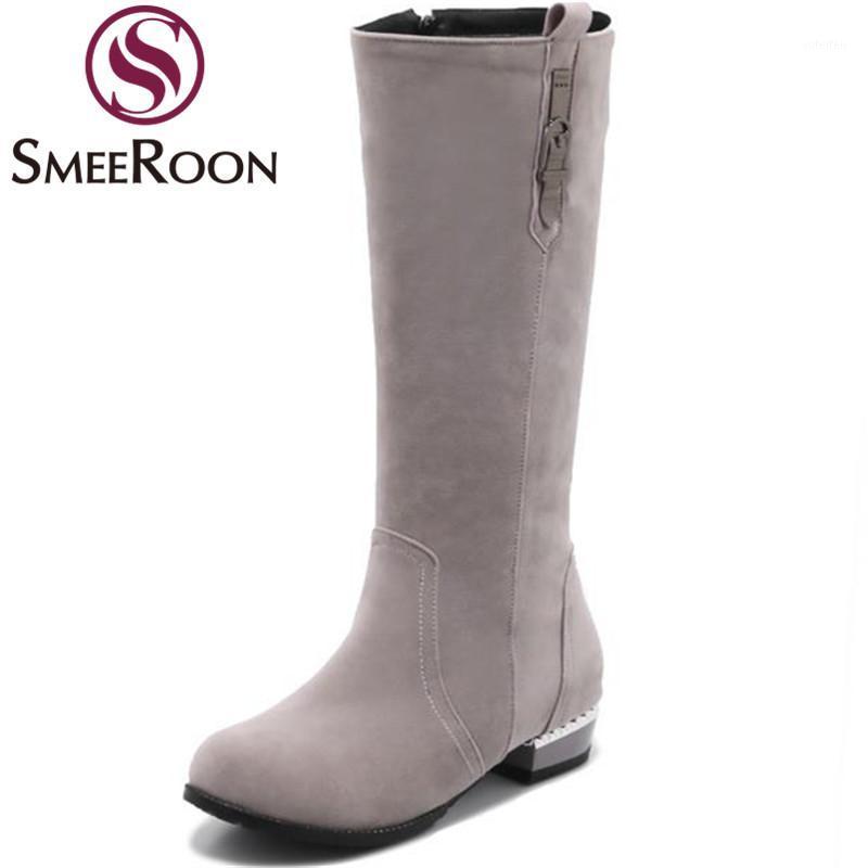 

Smeeroon 2020 fashion mid calf boots round toe low heels boots side zipper keep warm winter casual campus shoes woman1, Khaki