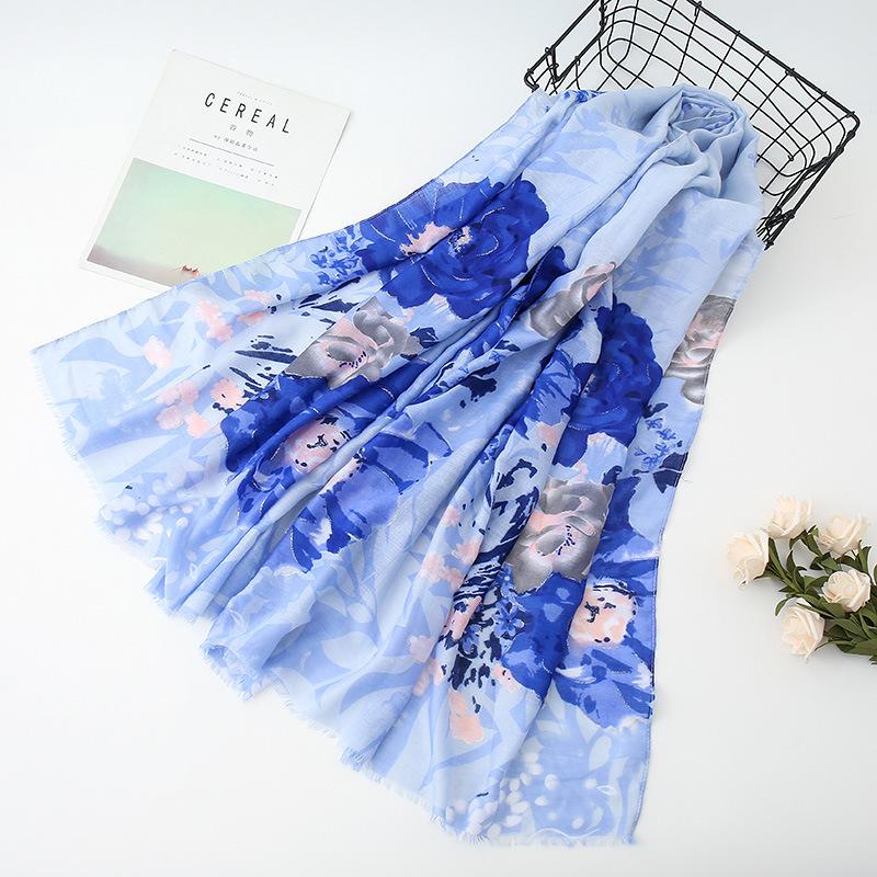 

Fashion Women's Printed Flower Scarf Viscose Cotton Malaysia Headscarf Muslim Hijab Long Shawl Islamic Turban Tie Stole 180X90CM