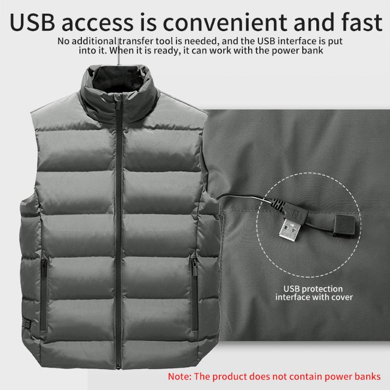 

Men Washable Riding Winter Warm Body Warmer Soft Hiking Heated Vest Camping Outdoor Sports Heating Pad USB Charging Cotton Blend, Grey