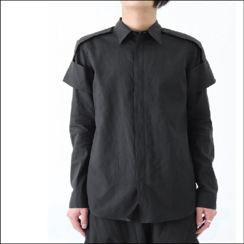 

2020 Men's S-6xl New Double Sew Long Sleeves 100% Single-breasted Solid Cotton Shirts L1n9, Black