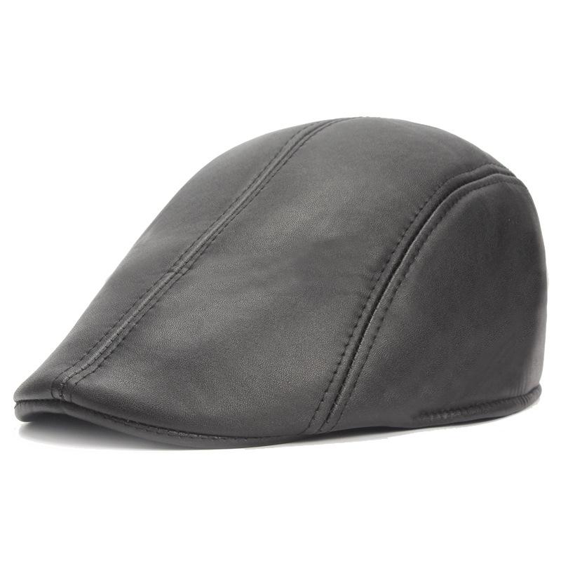 

PU Leather Hat Korean-style Light Board Beret Men's Forward Cap girl'S Cap Winter Style Cricket-cap Leather Hat, Black adjustable