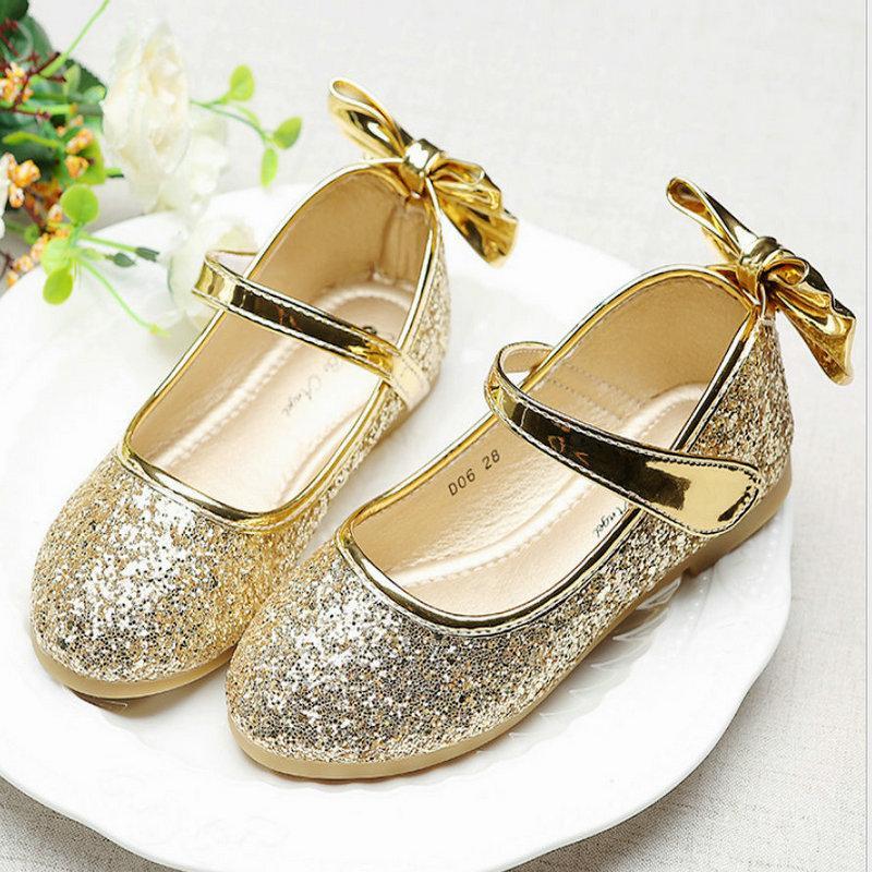 

2020 Kids Children Glitter Princess Shoes Student Flat soft Dance Shoes Girls Sandals Dress Party Kids Leather Gold1, Gold