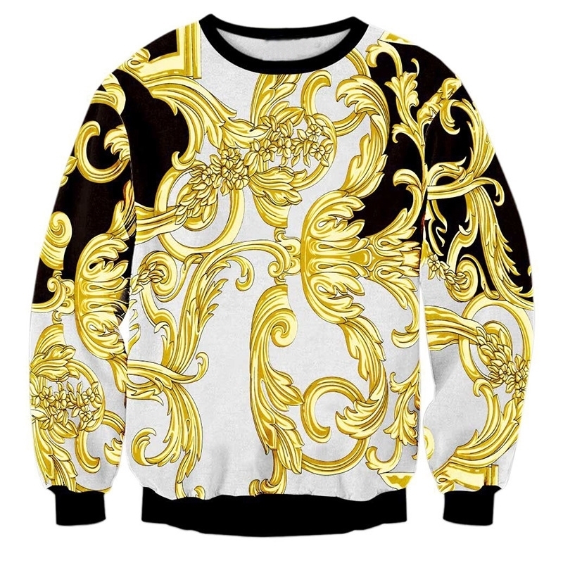 

High-end Luxury Golden Palace Flowers 3D Print Sweatshirts Men Streetwear Hoodies Boys White Outwear Clothes Mans Fashion Tops Y200519, Black