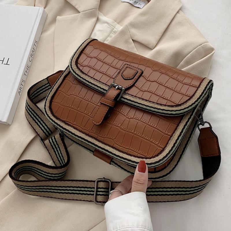 

Fashion Stone Pattern PU Leather Shoulder Bags For Women 2021 Designer Handbags High Quality Crossbody Bag Simple Flap Handbag, Black