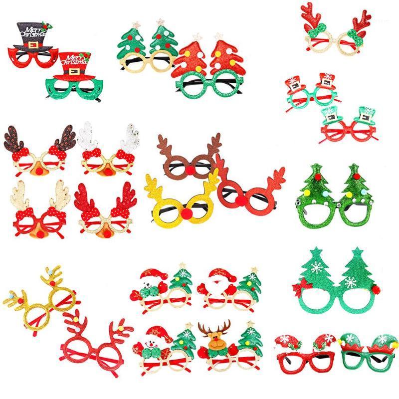 

Christmas Cute Cartoon Glittered Glasses Frame Santa Claus Hat Snowman Deer Snowflake Christmas Tree Glasses Frame Party Wear1