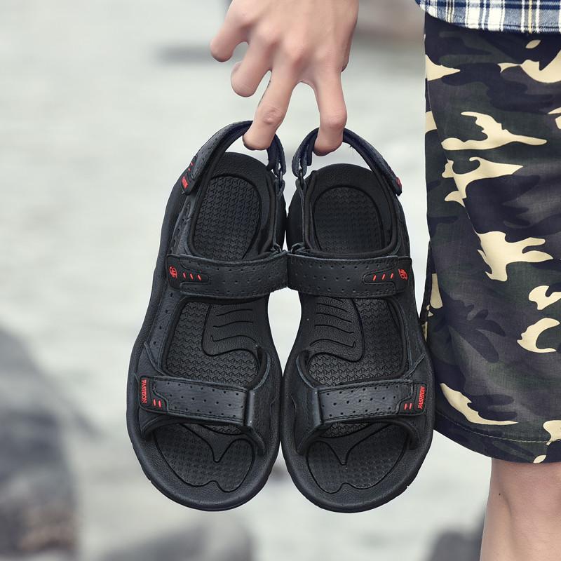 

outdoor mens cuero masculina toe slip footwear for unisex samool 39 genuine platform large big loop sandalias s hombre sandles1, Black