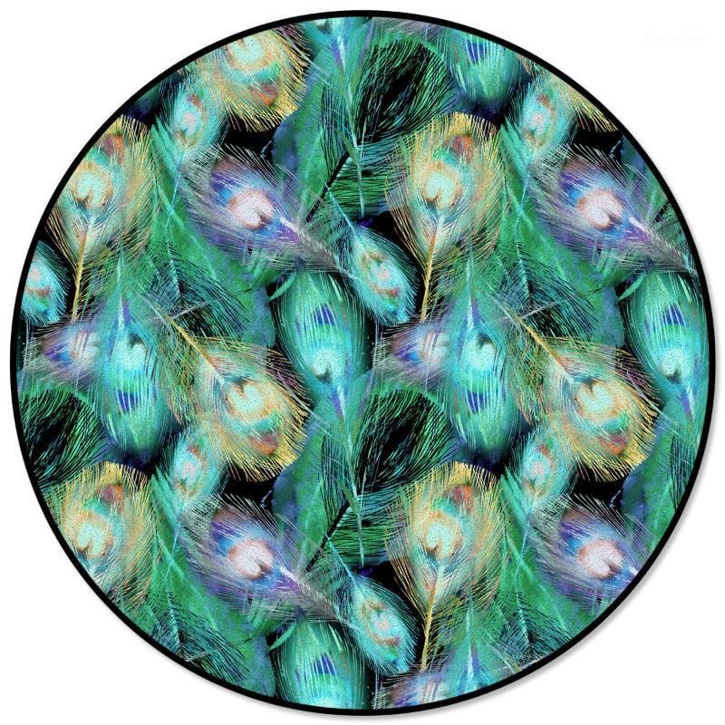 

Green Peacock Feathers Dining Table Floor Round Carpet Living Room Coffee Table Mat Prayer Mat Computer Chair Carpet Pet1, As pic