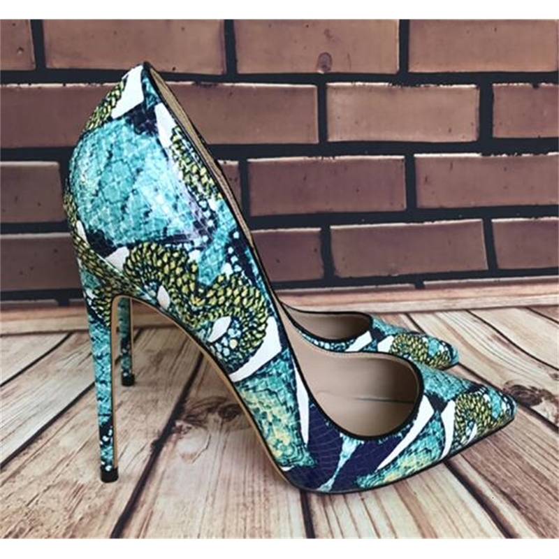 

2021 New Classic Female High-heeled Red-soled Shoes Eight Three Inches Blue, Snakeskin Pattern, Wedding Shoes, Skinny Heels Pointed Out H63U, 8cm