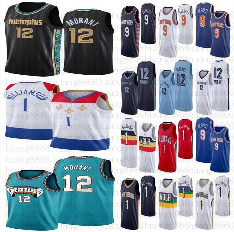 

2020 New Men Ja 12 Morant Zion 1 Williamson RJ Jersey Barrett Basketball jersey, Black;red