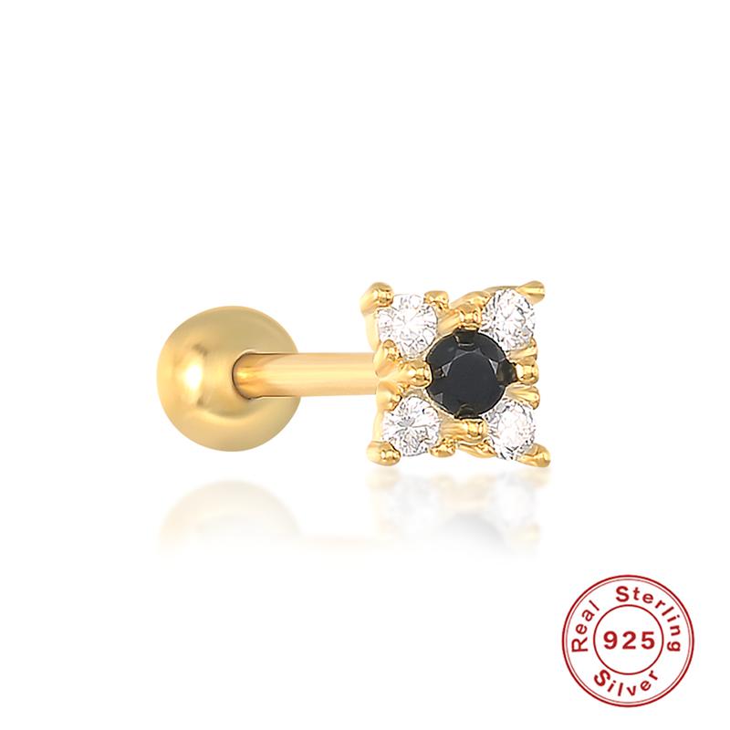 

Boako S925 Sterling Silver Black Zircon Piercing Stud Earring For Woman Girls Party Birthday Gift Cartilage Pendientes Jewerly