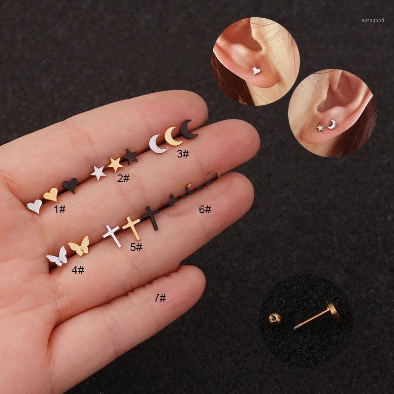 

Stud 1PC Heart Star Moon Cross Butterfly Gold Black Cz Piercing Cartilage Earring Conch Rook Tragus Ear Jewelry1