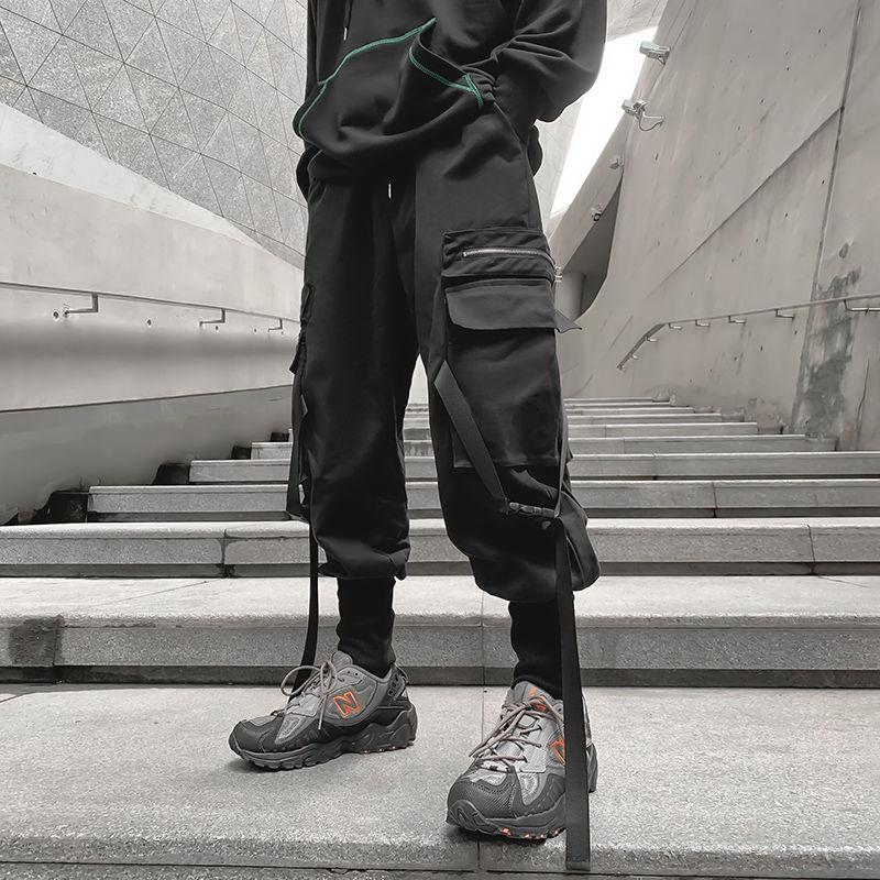 

Fall 2020 Loose Legged Fashion Men's Cargo Pants Erkek Pantolon Streetwear Joggers Men Harem Tie Feet Pants Men Kargo Pantolon, Black