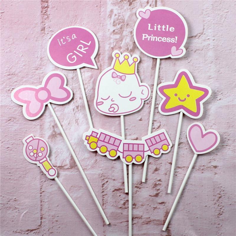 

8PCs/pack Cute Baby Shower Cupcake Toppers It's a Girl/Boy Christening Kids Happy Birthday Gender Reveal Party Cake Decorations1
