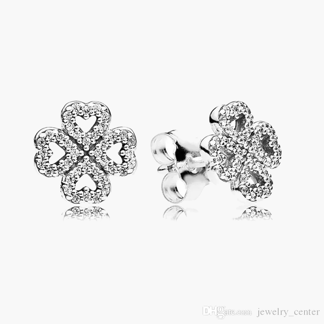 

925 Sterling Silver stud Brand New Sparkling Double Hoop Earrings High Lucky Clover Stud Earrings Birthday Engagement Dust Bag Gifts fit Pandora Charm, Golden;silver