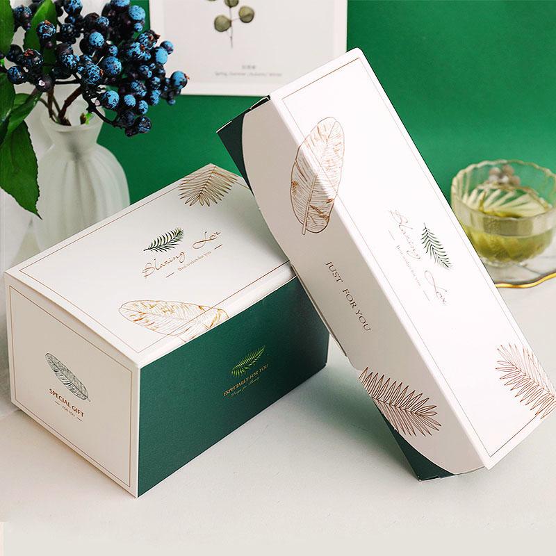 

Cute Green Leaves Gift box Creative Tote Bag Nougat Cookies Box Wedding Party Bag Chocolate Cake Bread Boxs Candy Packaging